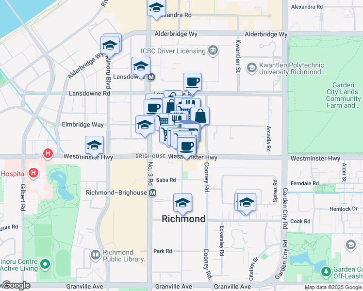 map of restaurants, bars, coffee shops, grocery stores, and more near 8191 Westminster Highway in Richmond