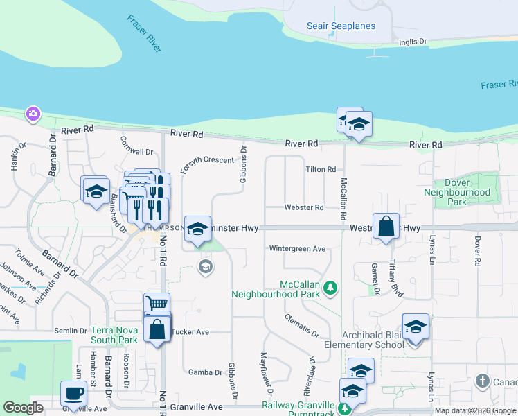 map of restaurants, bars, coffee shops, grocery stores, and more near 5931 Riverdale Drive in Richmond