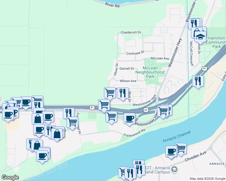 map of restaurants, bars, coffee shops, grocery stores, and more near 22000 Sharpe Avenue in Richmond