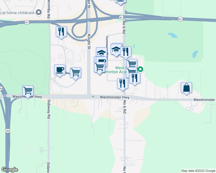 map of restaurants, bars, coffee shops, grocery stores, and more near 13888 Wireless Way in Richmond