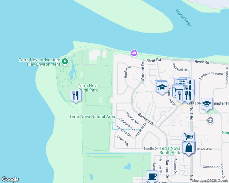 map of restaurants, bars, coffee shops, grocery stores, and more near 5799 Musgrave Crescent in Richmond