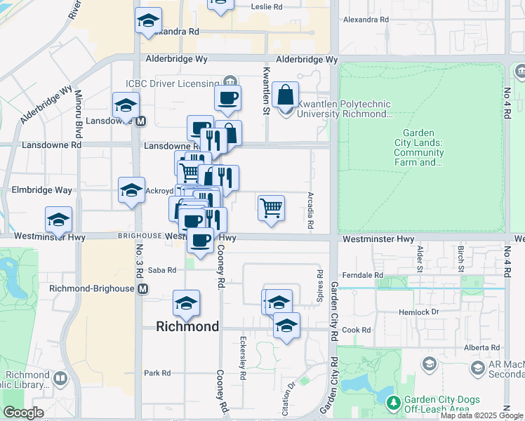 map of restaurants, bars, coffee shops, grocery stores, and more near 8500 Ackroyd Road in Richmond