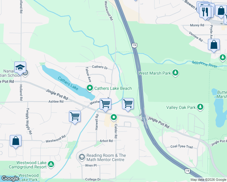 map of restaurants, bars, coffee shops, grocery stores, and more near 204 Westwood Road in Nanaimo