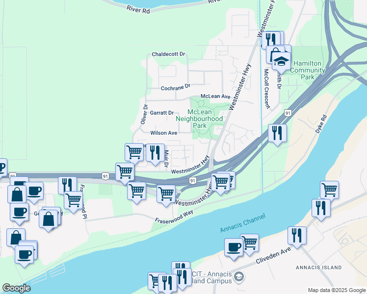 map of restaurants, bars, coffee shops, grocery stores, and more near 22380 Sharpe Avenue in Richmond