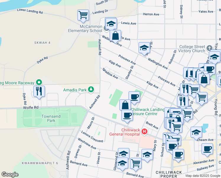 map of restaurants, bars, coffee shops, grocery stores, and more near 9326 Jackson Street in Chilliwack