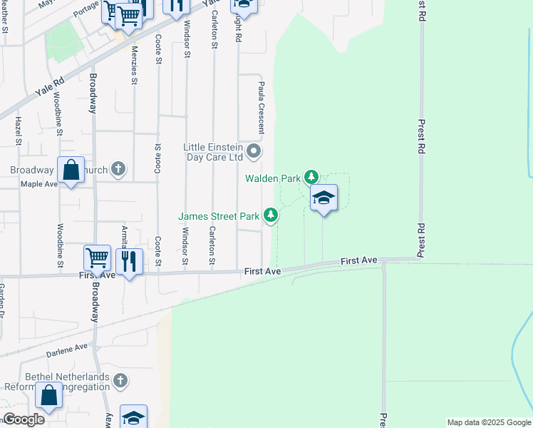 map of restaurants, bars, coffee shops, grocery stores, and more near 9324 James Street in Chilliwack