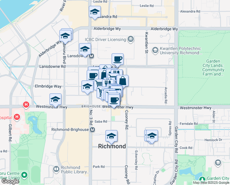 map of restaurants, bars, coffee shops, grocery stores, and more near 8200 Ackroyd Road in Richmond