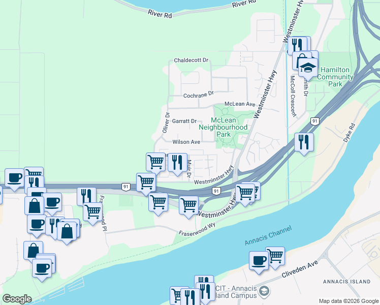 map of restaurants, bars, coffee shops, grocery stores, and more near 22233 Sharpe Avenue in Richmond