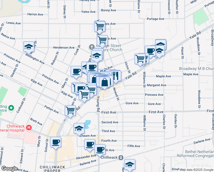 map of restaurants, bars, coffee shops, grocery stores, and more near 46177 Yale Road in Chilliwack