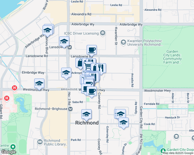 map of restaurants, bars, coffee shops, grocery stores, and more near in Richmond