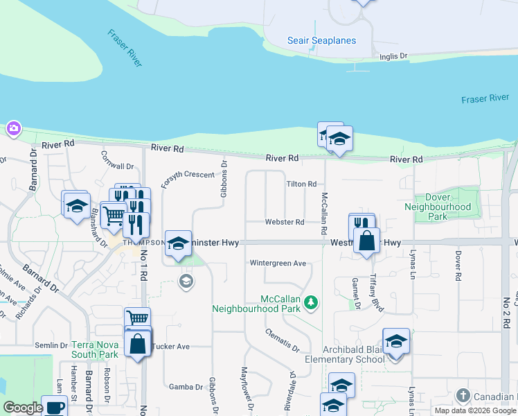 map of restaurants, bars, coffee shops, grocery stores, and more near 5871 Murchison Road in Richmond