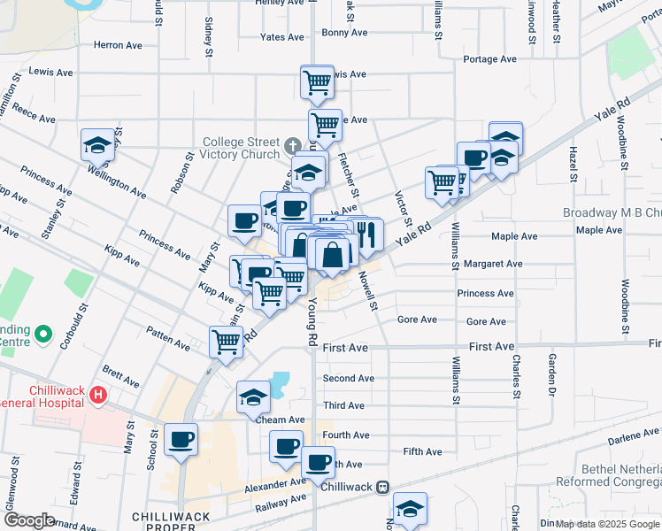 map of restaurants, bars, coffee shops, grocery stores, and more near 46177 Yale Road in Chilliwack