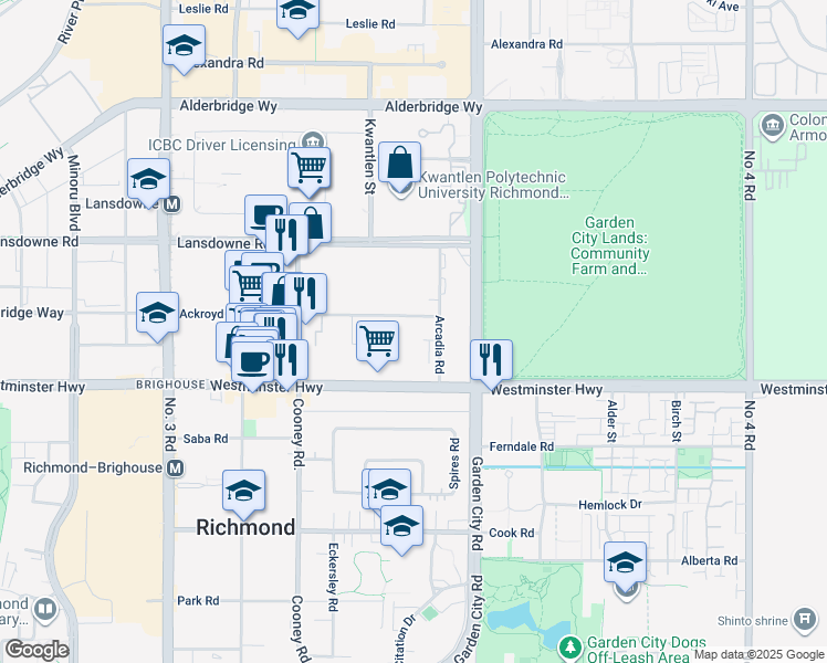 map of restaurants, bars, coffee shops, grocery stores, and more near 8700 Ackroyd Road in Richmond