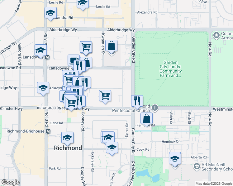 map of restaurants, bars, coffee shops, grocery stores, and more near 8700 Ackroyd Road in Richmond