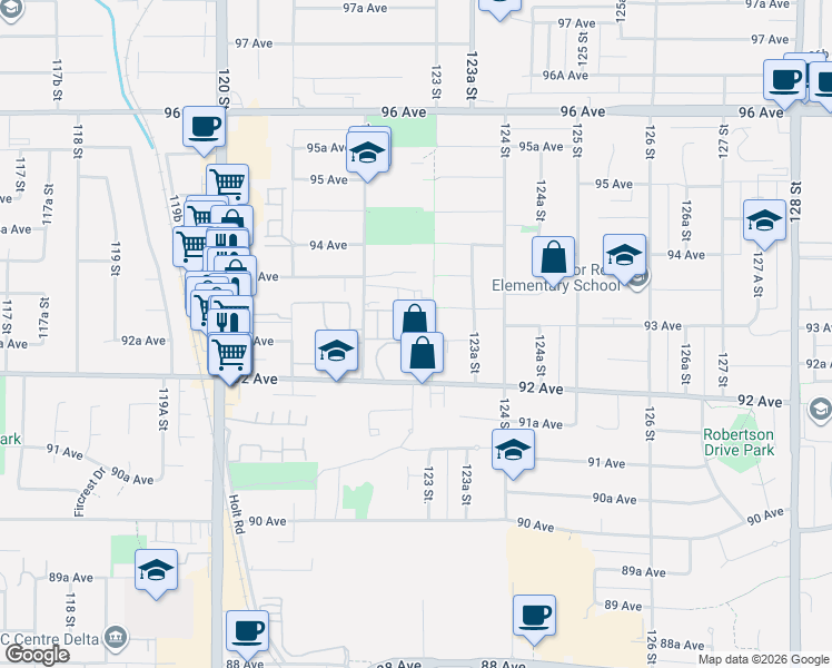 map of restaurants, bars, coffee shops, grocery stores, and more near in Surrey