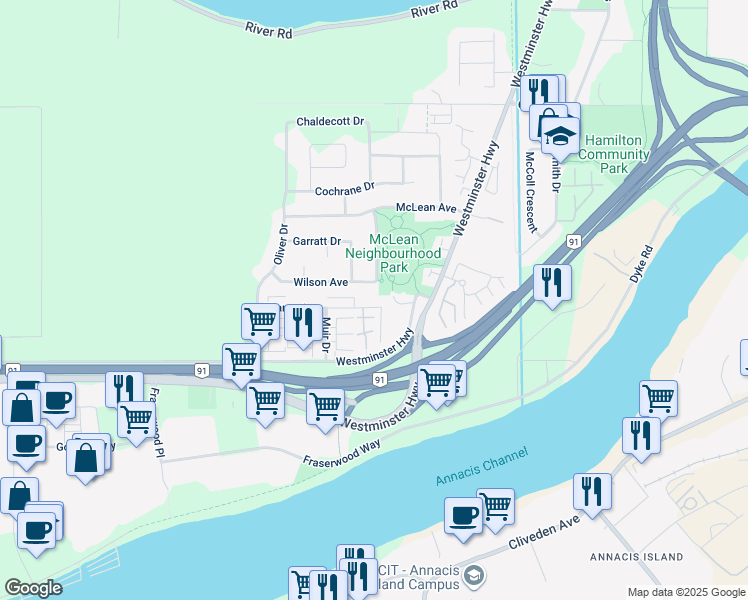 map of restaurants, bars, coffee shops, grocery stores, and more near 22337 Sharpe Avenue in Richmond