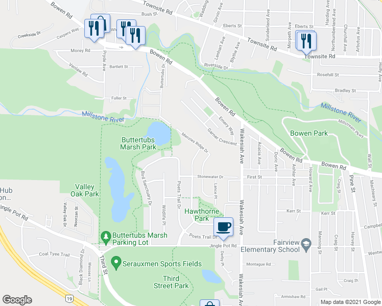 map of restaurants, bars, coffee shops, grocery stores, and more near 559 Sarum Rise Way in Nanaimo