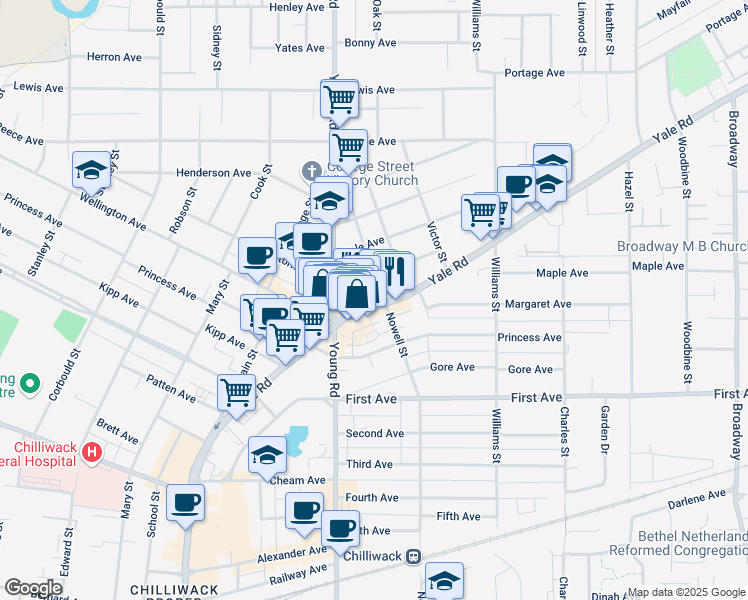 map of restaurants, bars, coffee shops, grocery stores, and more near 46177 Yale Road in Chilliwack