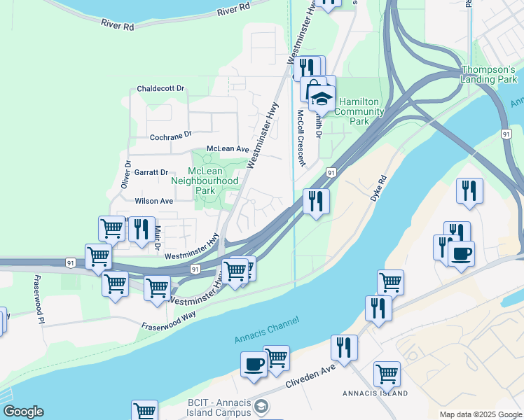 map of restaurants, bars, coffee shops, grocery stores, and more near 22888 Windsor Court in Richmond
