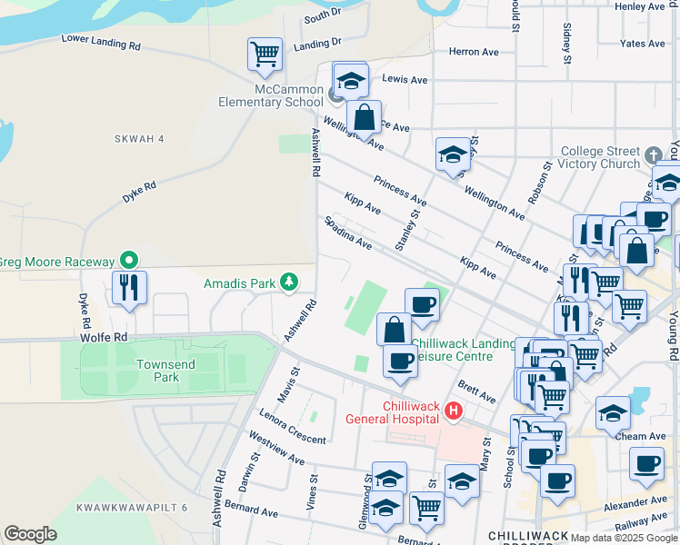 map of restaurants, bars, coffee shops, grocery stores, and more near 9326 Jackson Street in Chilliwack