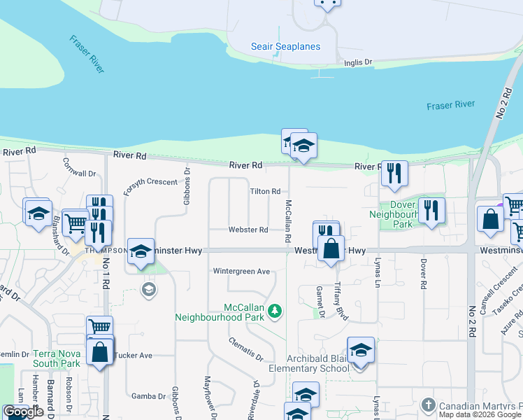 map of restaurants, bars, coffee shops, grocery stores, and more near 5851 Reeves Road in Richmond