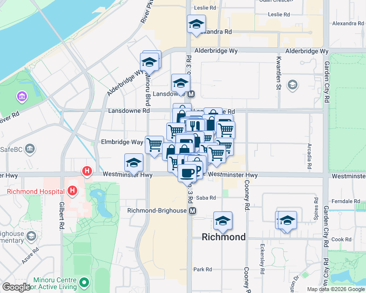 map of restaurants, bars, coffee shops, grocery stores, and more near 5811 Number 3 Road in Richmond