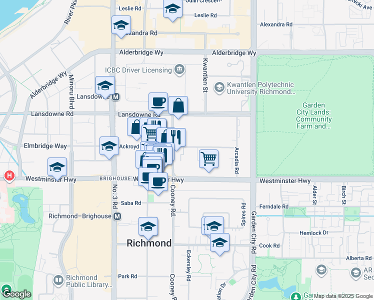 map of restaurants, bars, coffee shops, grocery stores, and more near in Richmond
