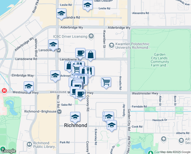 map of restaurants, bars, coffee shops, grocery stores, and more near in Richmond