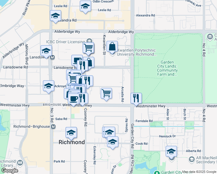 map of restaurants, bars, coffee shops, grocery stores, and more near in Richmond