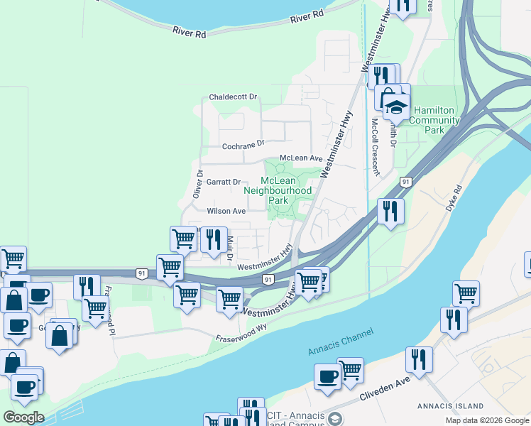 map of restaurants, bars, coffee shops, grocery stores, and more near 22326 Wilson Avenue in Richmond