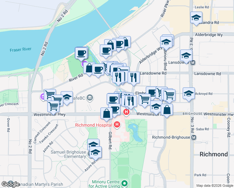 map of restaurants, bars, coffee shops, grocery stores, and more near in Richmond