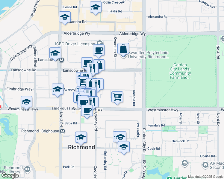 map of restaurants, bars, coffee shops, grocery stores, and more near in Richmond