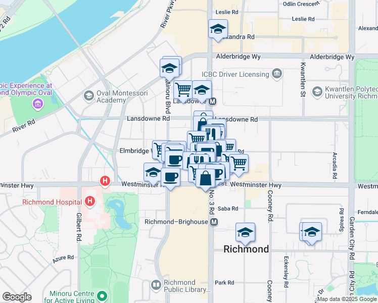 map of restaurants, bars, coffee shops, grocery stores, and more near 7888 Ackroyd Road in Richmond