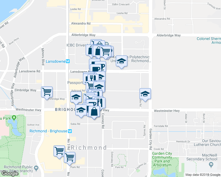 map of restaurants, bars, coffee shops, grocery stores, and more near in Richmond