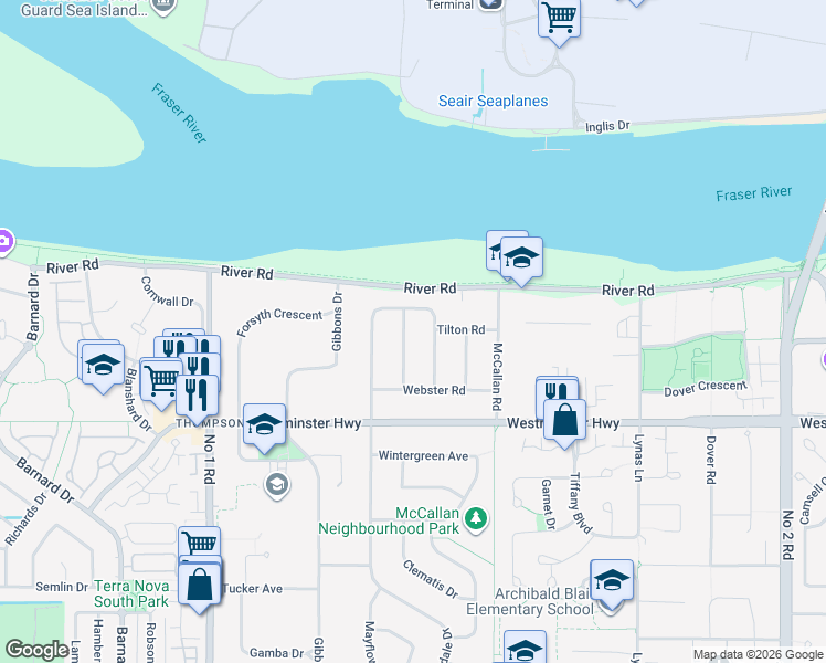 map of restaurants, bars, coffee shops, grocery stores, and more near 5731 Murchison Road in Richmond