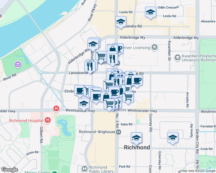 map of restaurants, bars, coffee shops, grocery stores, and more near 7911 Ackroyd Road in Richmond