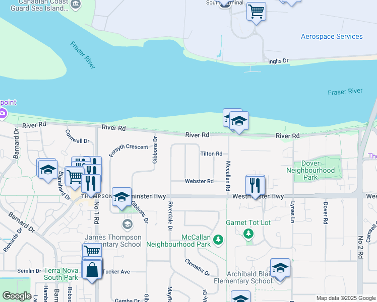 map of restaurants, bars, coffee shops, grocery stores, and more near 5740 Murchison Road in Richmond