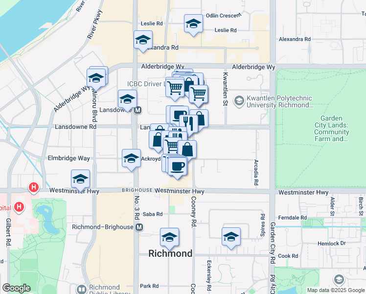 map of restaurants, bars, coffee shops, grocery stores, and more near 8288 Lansdowne Road in Richmond