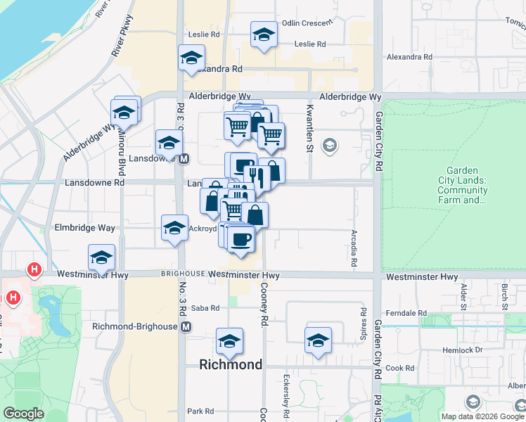 map of restaurants, bars, coffee shops, grocery stores, and more near in Richmond