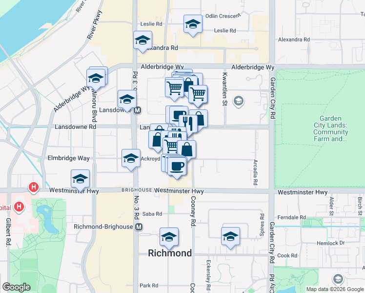 map of restaurants, bars, coffee shops, grocery stores, and more near in Richmond