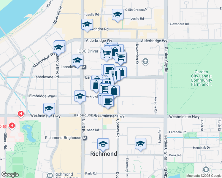 map of restaurants, bars, coffee shops, grocery stores, and more near in Richmond