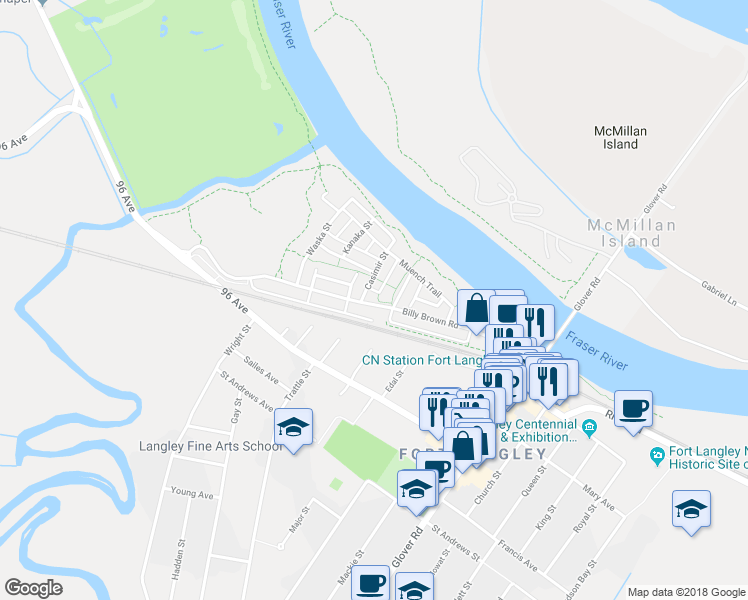 map of restaurants, bars, coffee shops, grocery stores, and more near 23043 Billy Brown Road in Langley