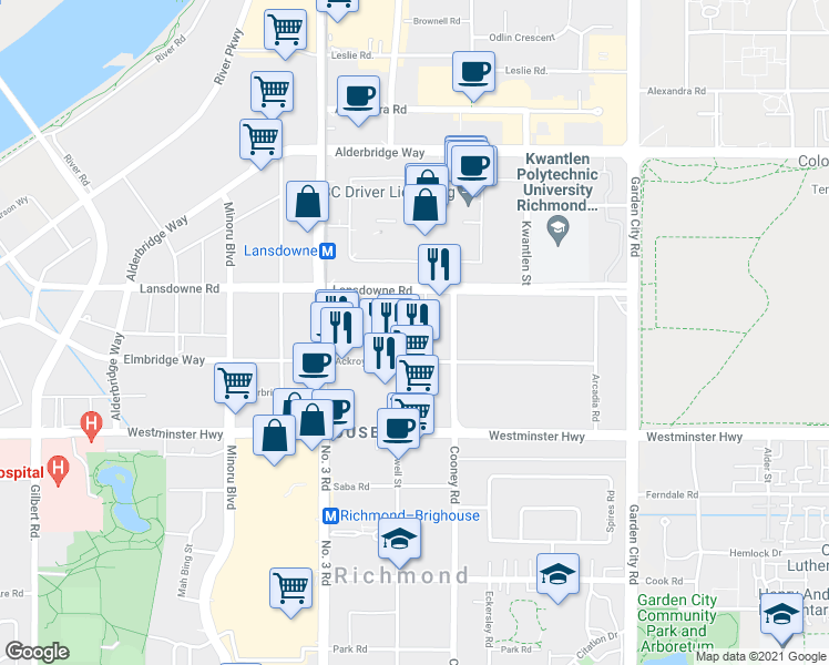 map of restaurants, bars, coffee shops, grocery stores, and more near 8240 Lansdowne Road in Richmond