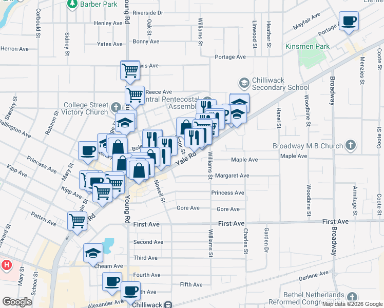map of restaurants, bars, coffee shops, grocery stores, and more near in Chilliwack