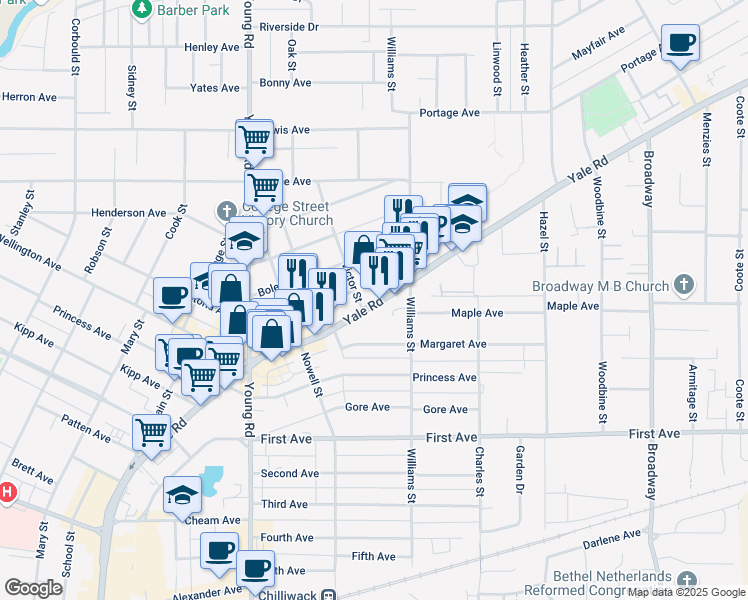 map of restaurants, bars, coffee shops, grocery stores, and more near in Chilliwack