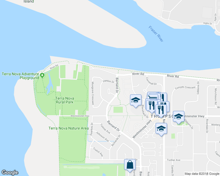 map of restaurants, bars, coffee shops, grocery stores, and more near 5595 Barnard Place in Richmond