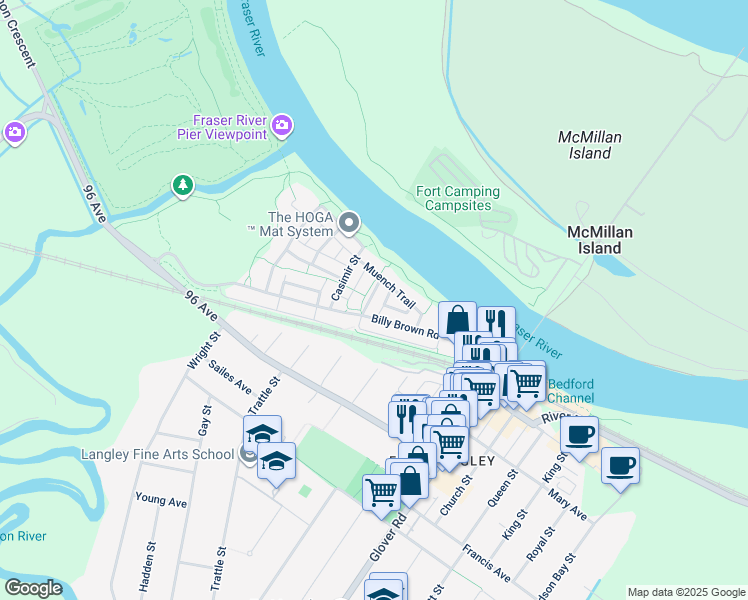 map of restaurants, bars, coffee shops, grocery stores, and more near 9364 Singh Street in Langley City
