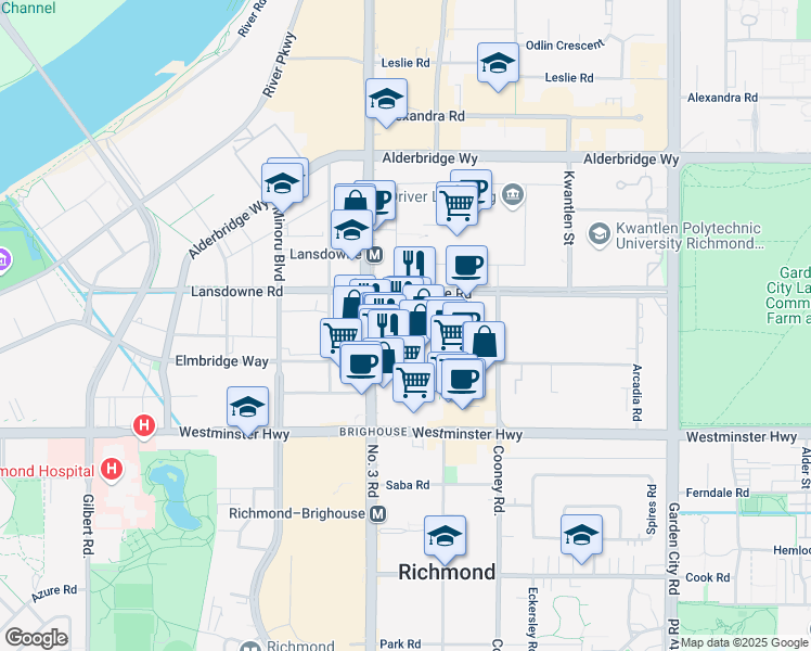 map of restaurants, bars, coffee shops, grocery stores, and more near in Richmond