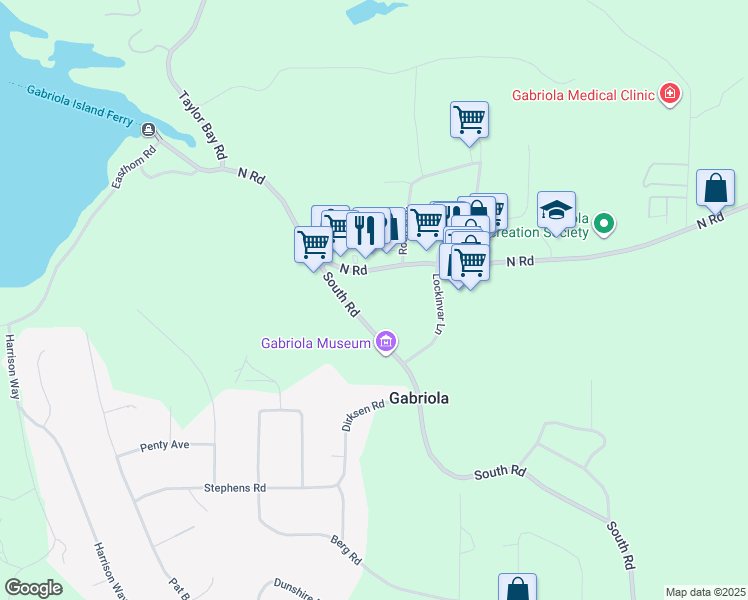 map of restaurants, bars, coffee shops, grocery stores, and more near 575 North Road in Gabriola