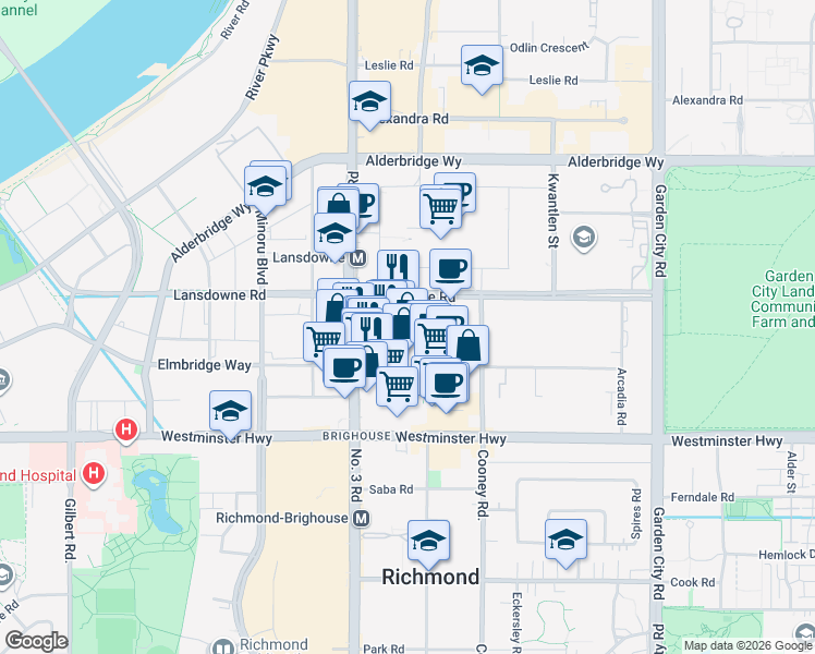 map of restaurants, bars, coffee shops, grocery stores, and more near in Richmond